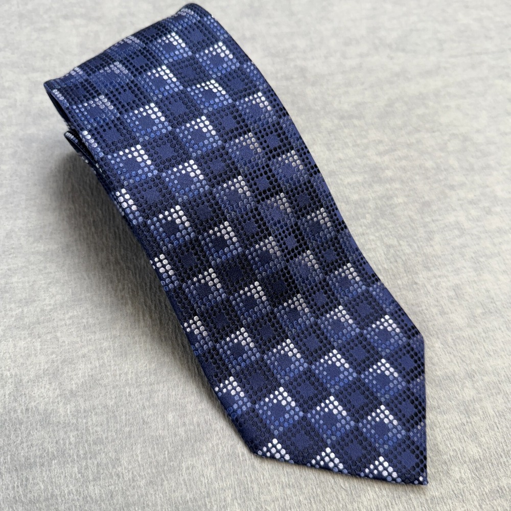 Ermenegildo Zegna Tie Mens Necktie Blue Geometric Squares Silk‎ Italy Made 58x4
